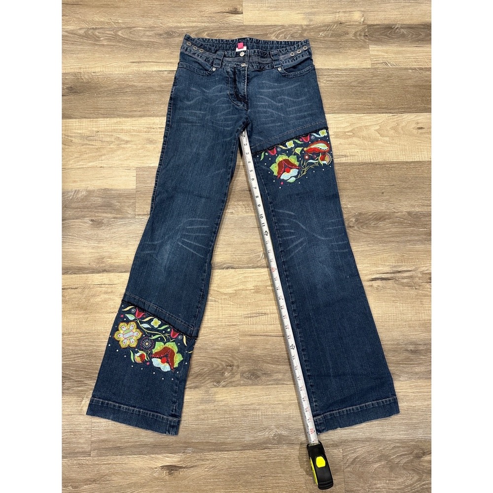 Oilily‎ Jeans Womens Size 36 Embroidered Patchwork Flare Denim Casual Pants